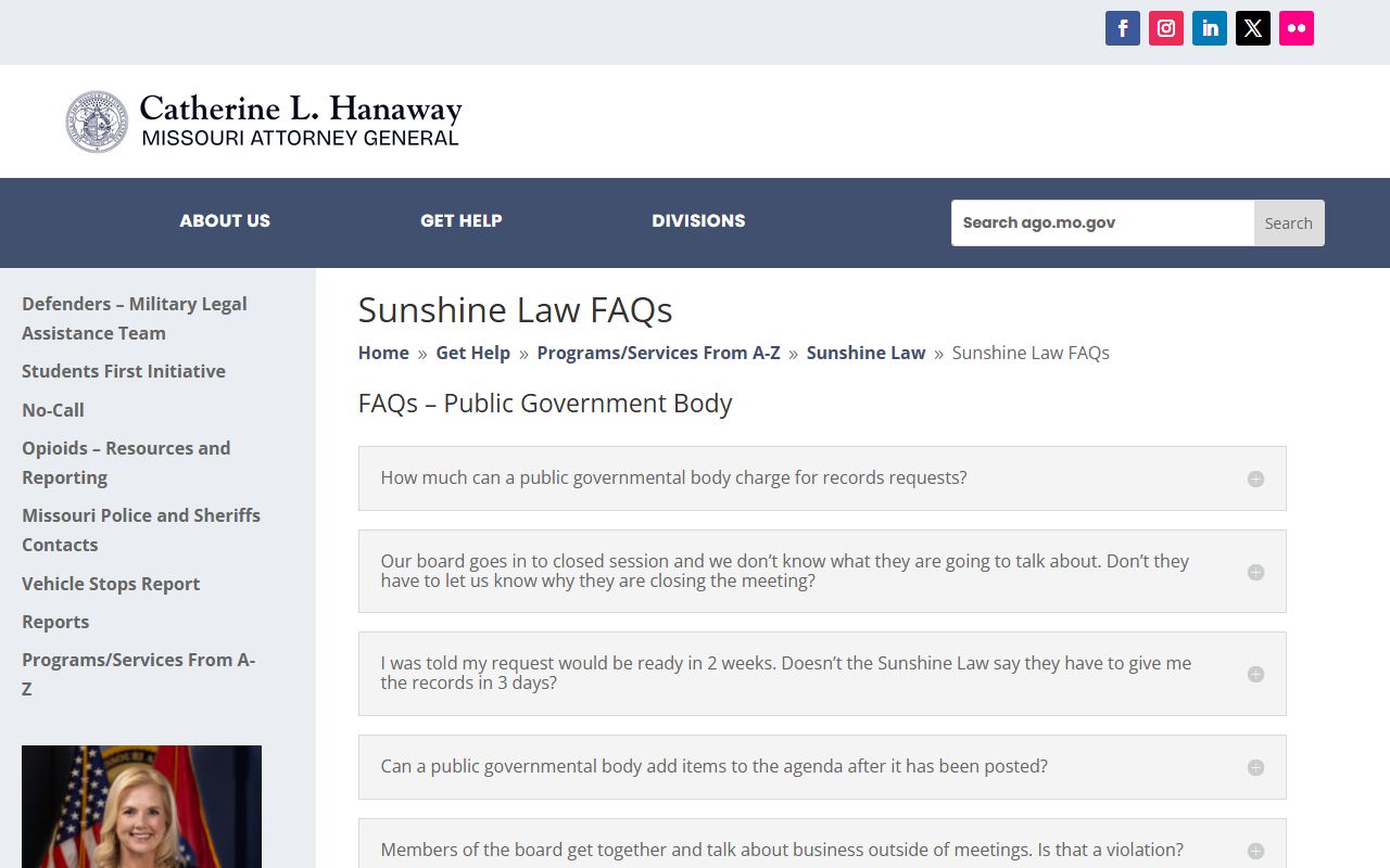Ozark County court records Missouri Sunshine Law FAQ
