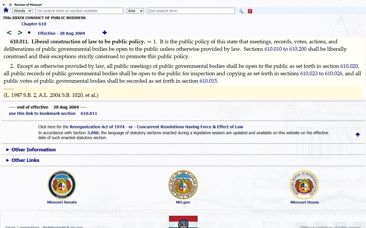 Ozark County court records Missouri open records policy