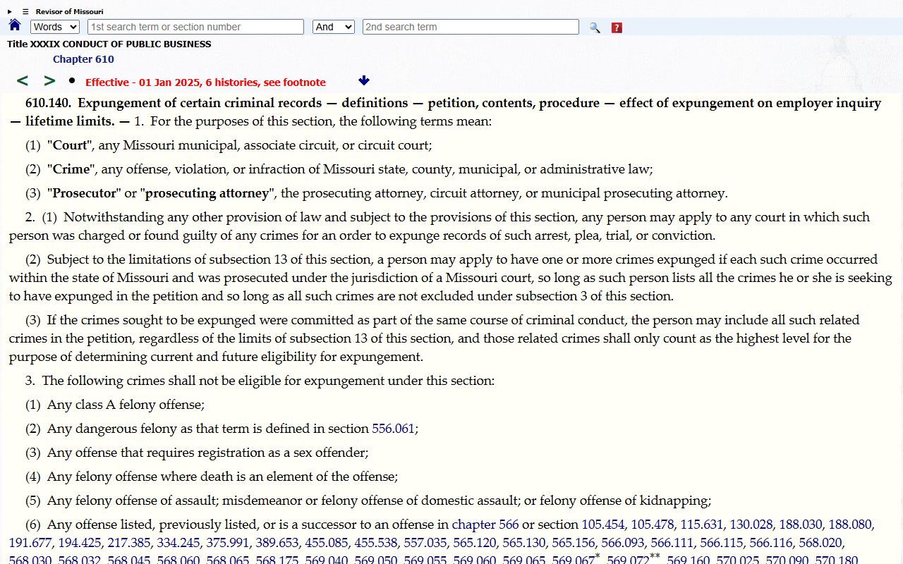 Ozark County criminal court records RSMo 610.140 expungement