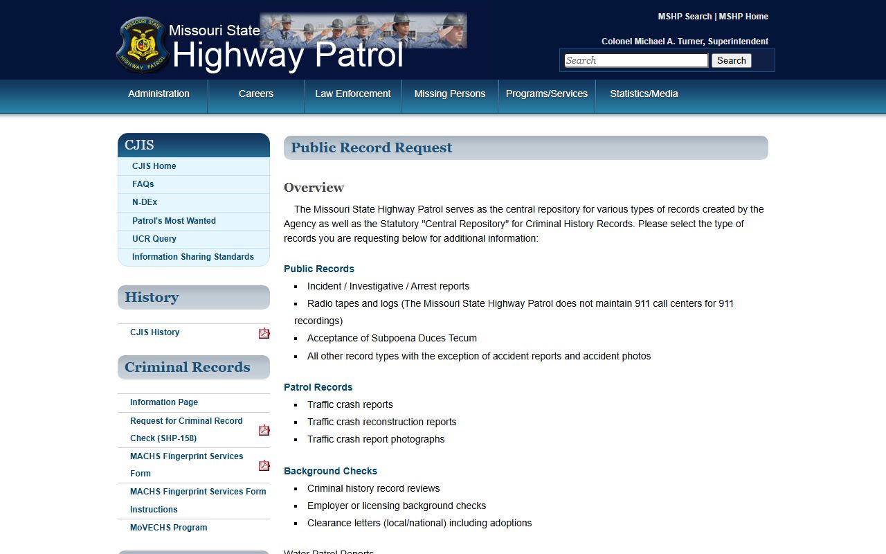 Ozark County criminal court records MSHP public records requests