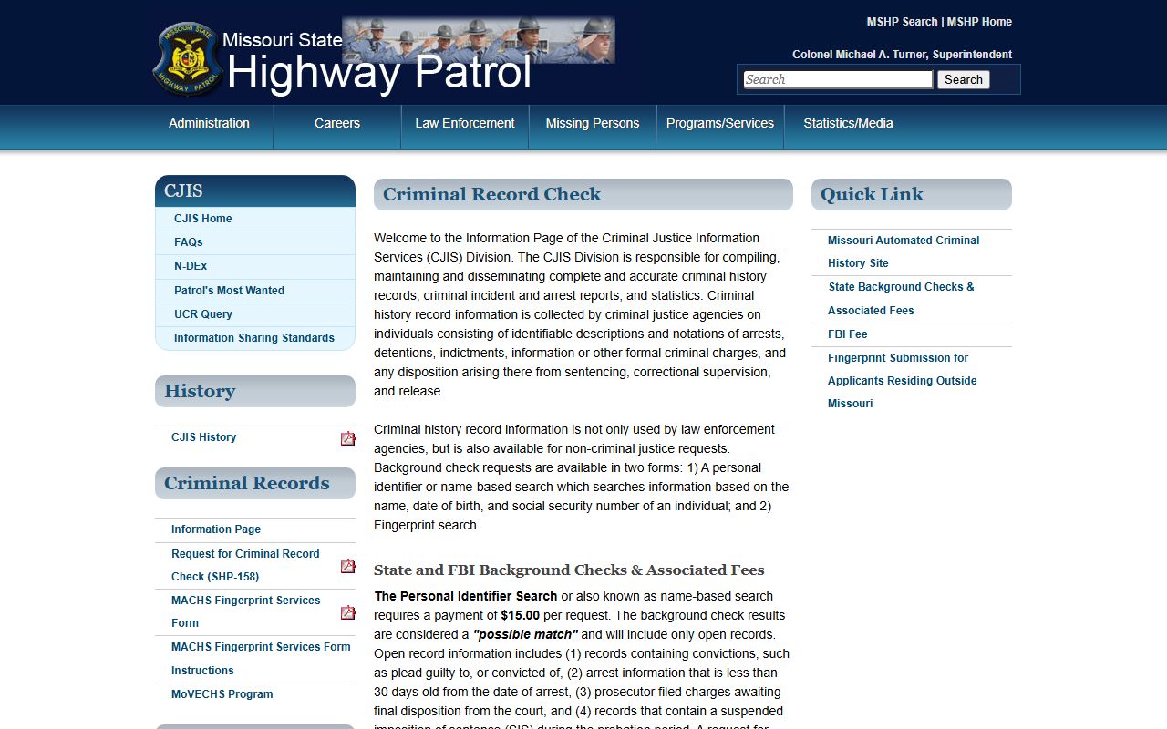Ozark County criminal court records MSHP criminal record check