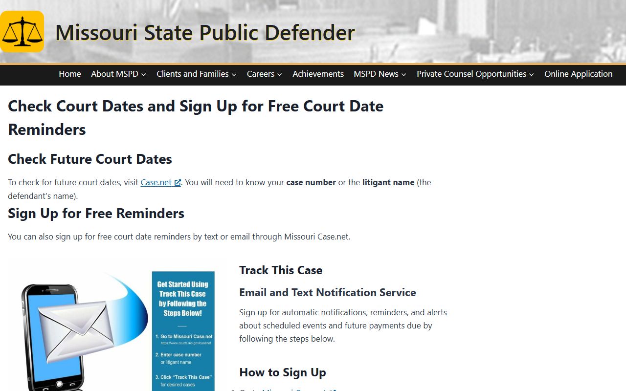 Ozark County court records Case.net court date instructions