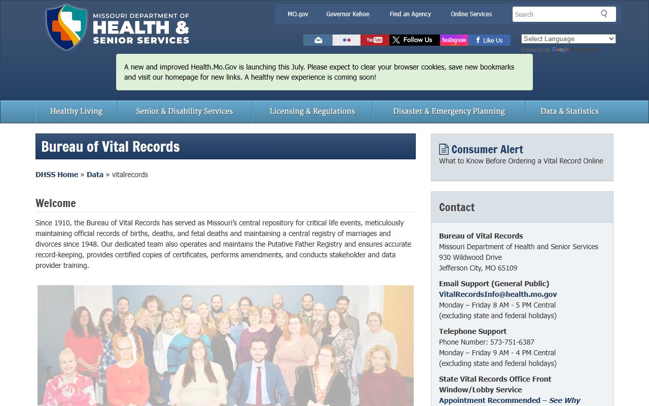 Ozark County marriage and divorce records Missouri Bureau of Vital Records page