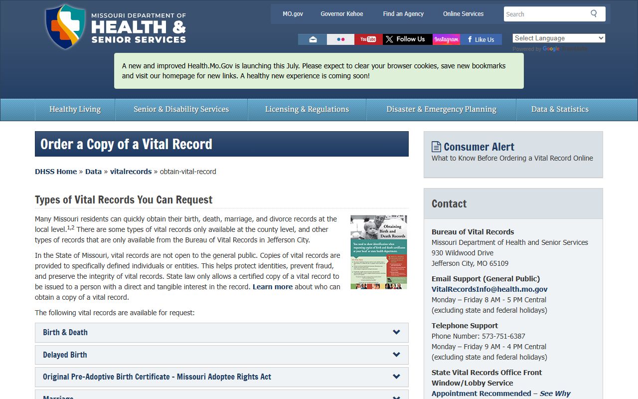 Ozark County marriage records and divorce records DHSS ordering instructions