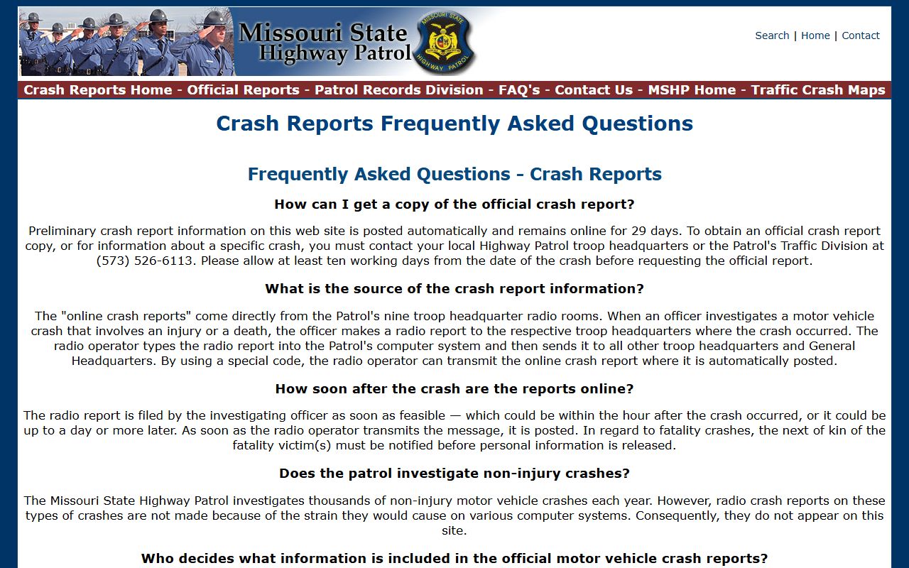 Ozark County traffic court records MSHP crash report FAQ