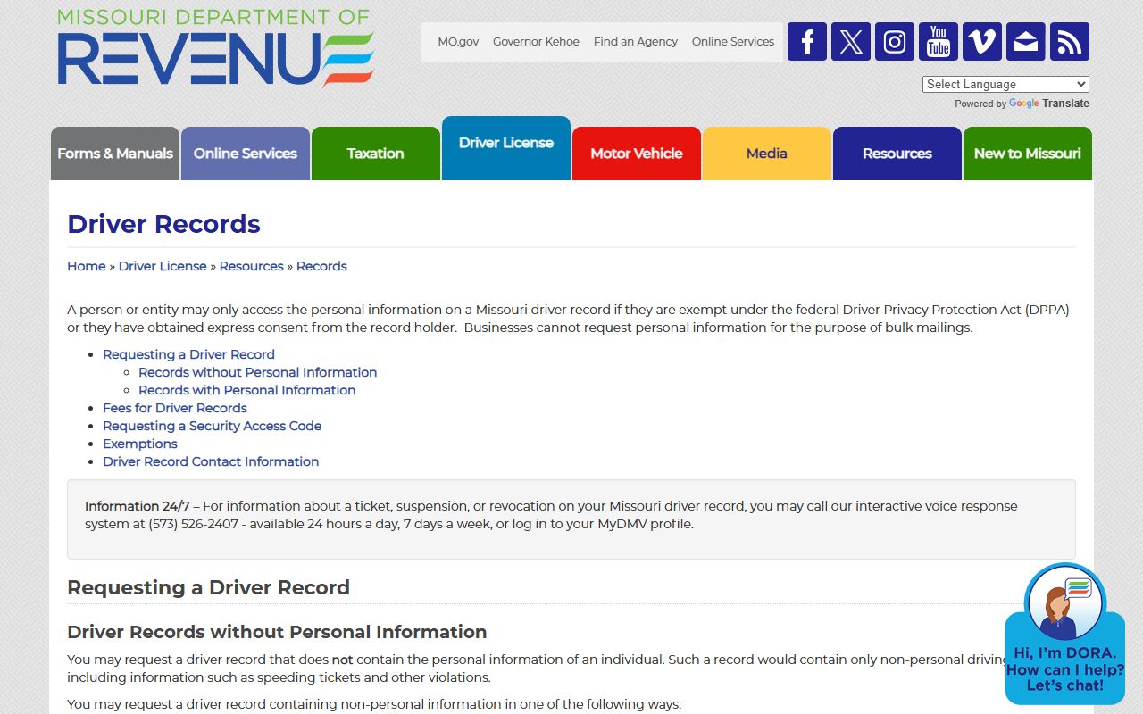 Ozark County traffic court records Missouri DOR driver records